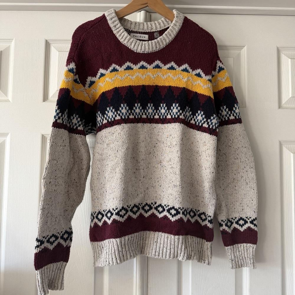 PacSun Mens M Multicolor Fair Isle Crew Neck Long Sleeve Knit Pullover Sweater